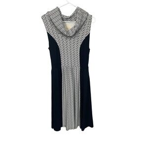 Modcloth Sleeveless Cowl Neck Chevron Print Colorblock Midi Jersey Knit Dress, L